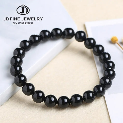 JD Natural Stone 7A Black Tourmaline Bead Bracelets Women Healing